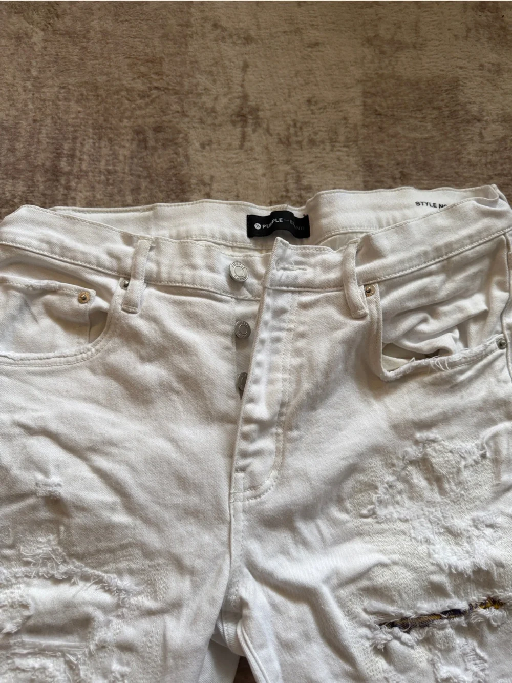 Purple Brand P001 White Distressed Patchwork Jeans Mens Size 34 Plaid Underlay